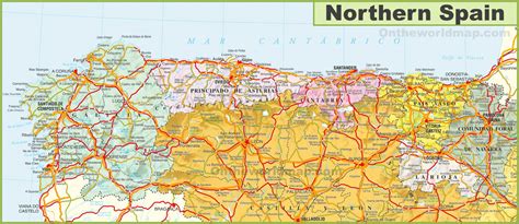 labeled map of spain|printable map of northern spain.